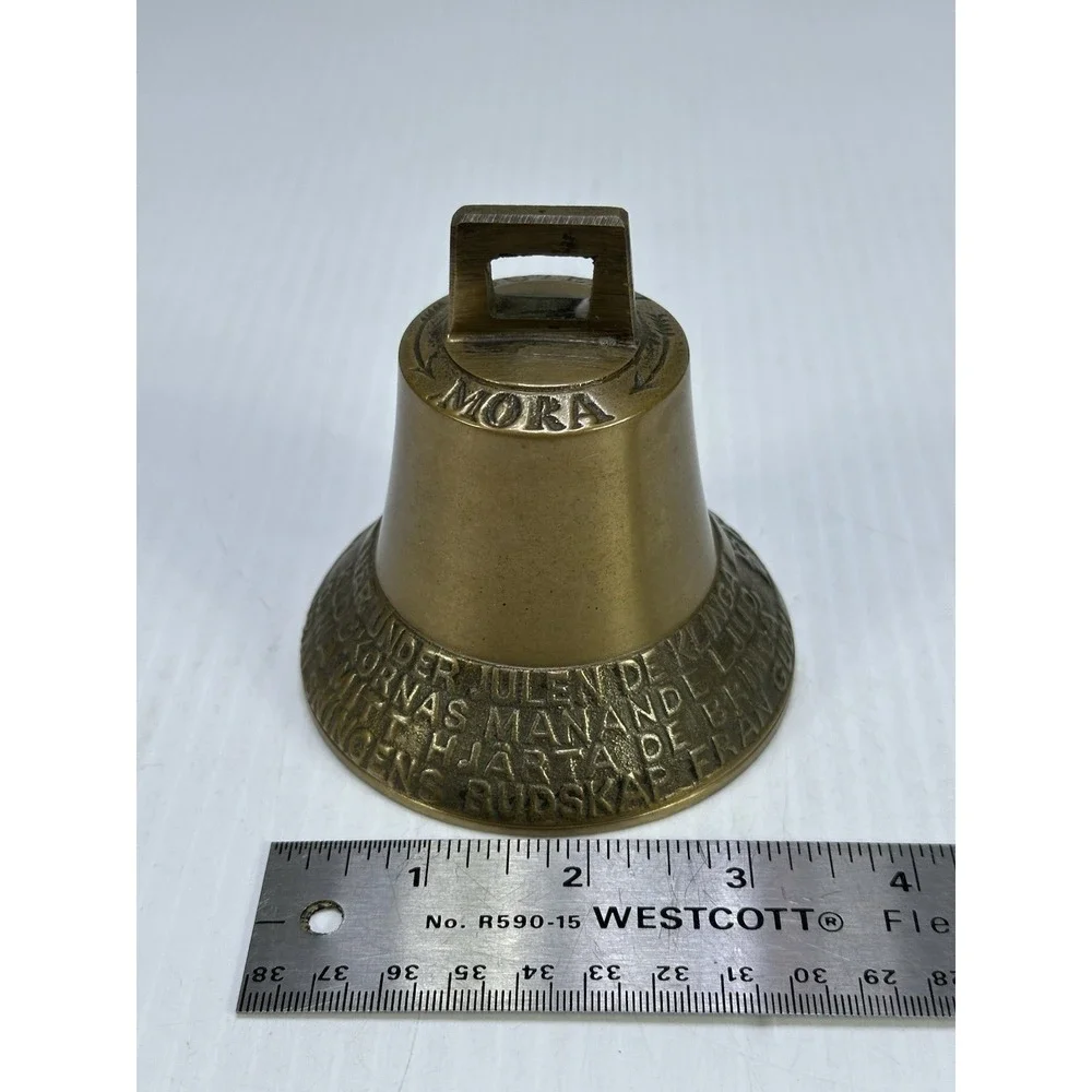 ANTIQUE VINTAGE SWEDISH BRASS BELL FRIDFULL JUL CHRISTMAS BELL 1950s